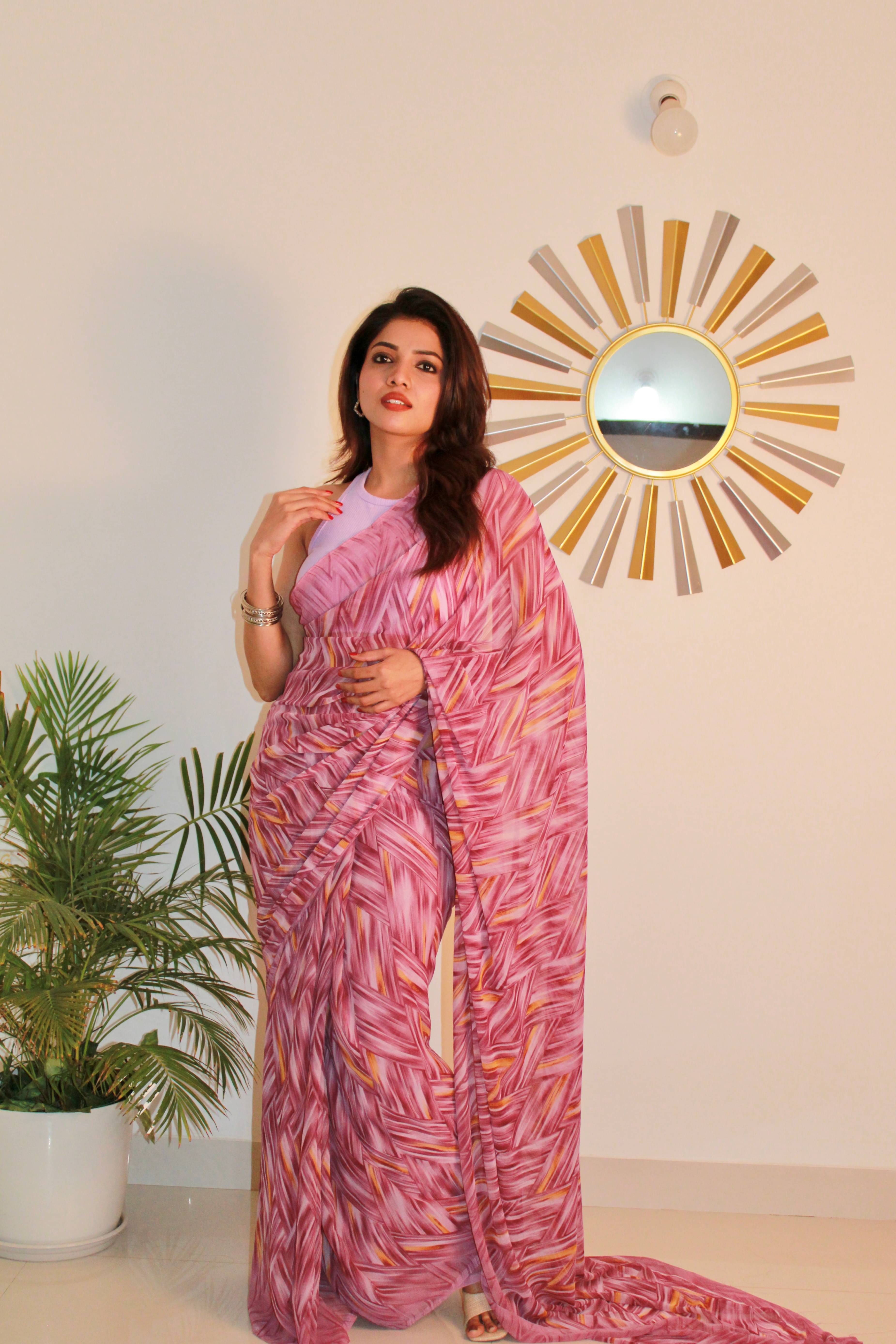     			SHIRODHARI Georgette Printed Saree With Unstitched Blouse Piece ( Purple )