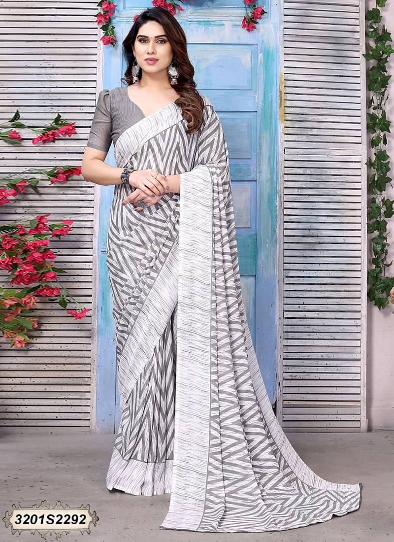SHIRODHARI Georgette Printed Saree With Unstitched Blouse Piece ( Grey ) SHIRODHARI Georgette Printed Saree With Unstitched Blouse Piece ( Grey )