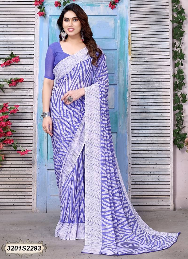     			SHIRODHARI Georgette Printed Saree With Unstitched Blouse Piece ( Purple )