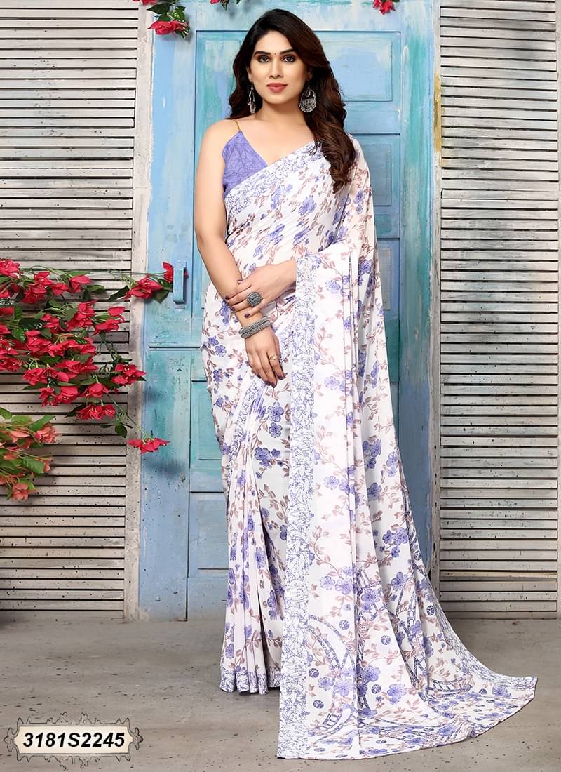     			SHIRODHARI Georgette Printed Saree With Unstitched Blouse Piece ( Purple )