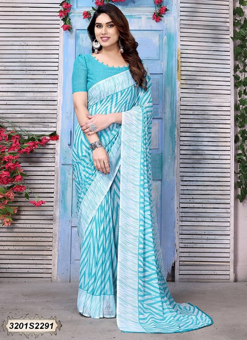 SHIRODHARI Georgette Printed Saree With Unstitched Blouse Piece ( Light Blue ) SHIRODHARI Georgette Printed Saree With Unstitched Blouse Piece ( Light Blue )