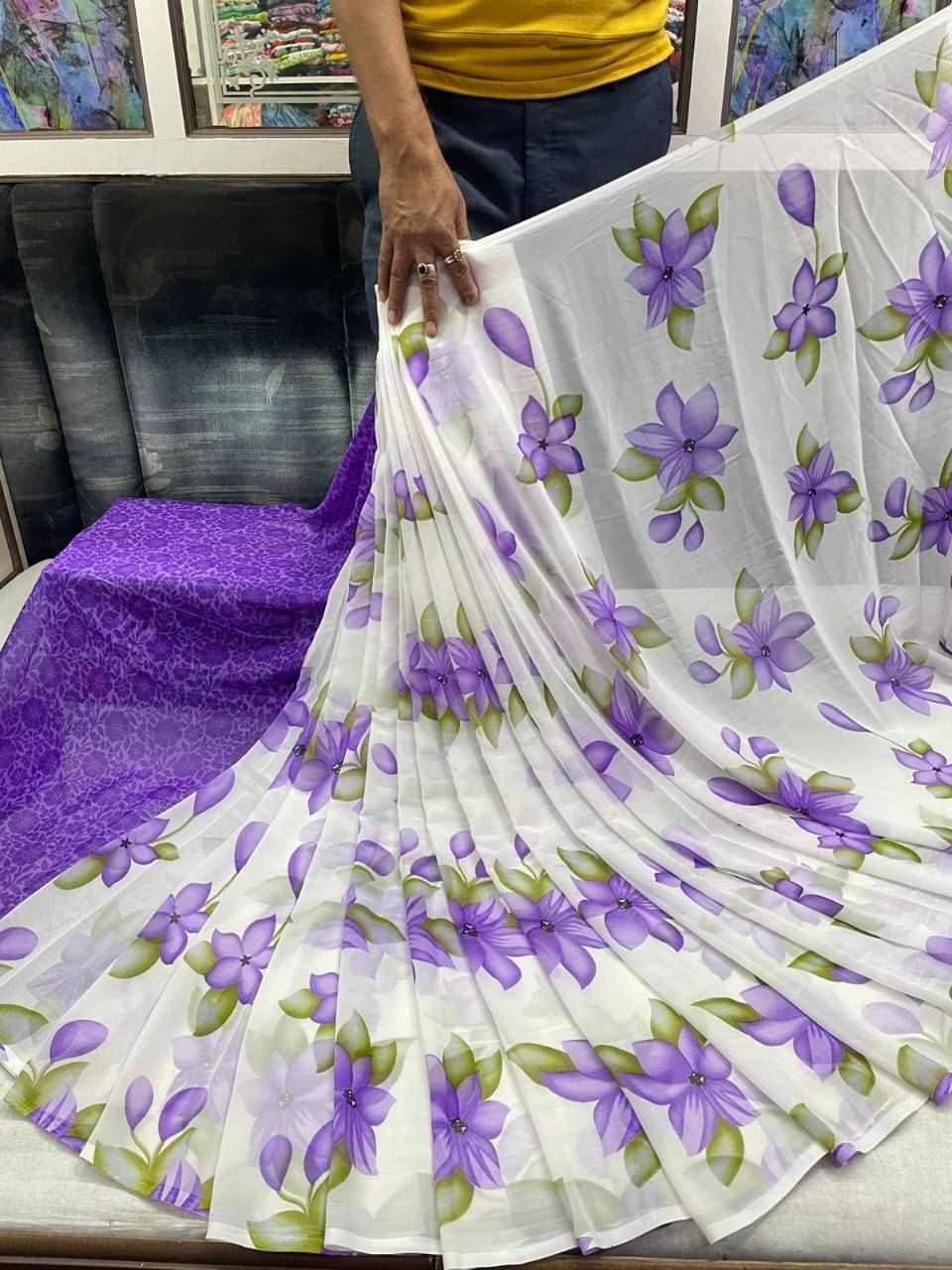 SHIRODHARI Georgette Printed Saree With Unstitched Blouse Piece ( Purple ) SHIRODHARI Georgette Printed Saree With Unstitched Blouse Piece ( Purple )