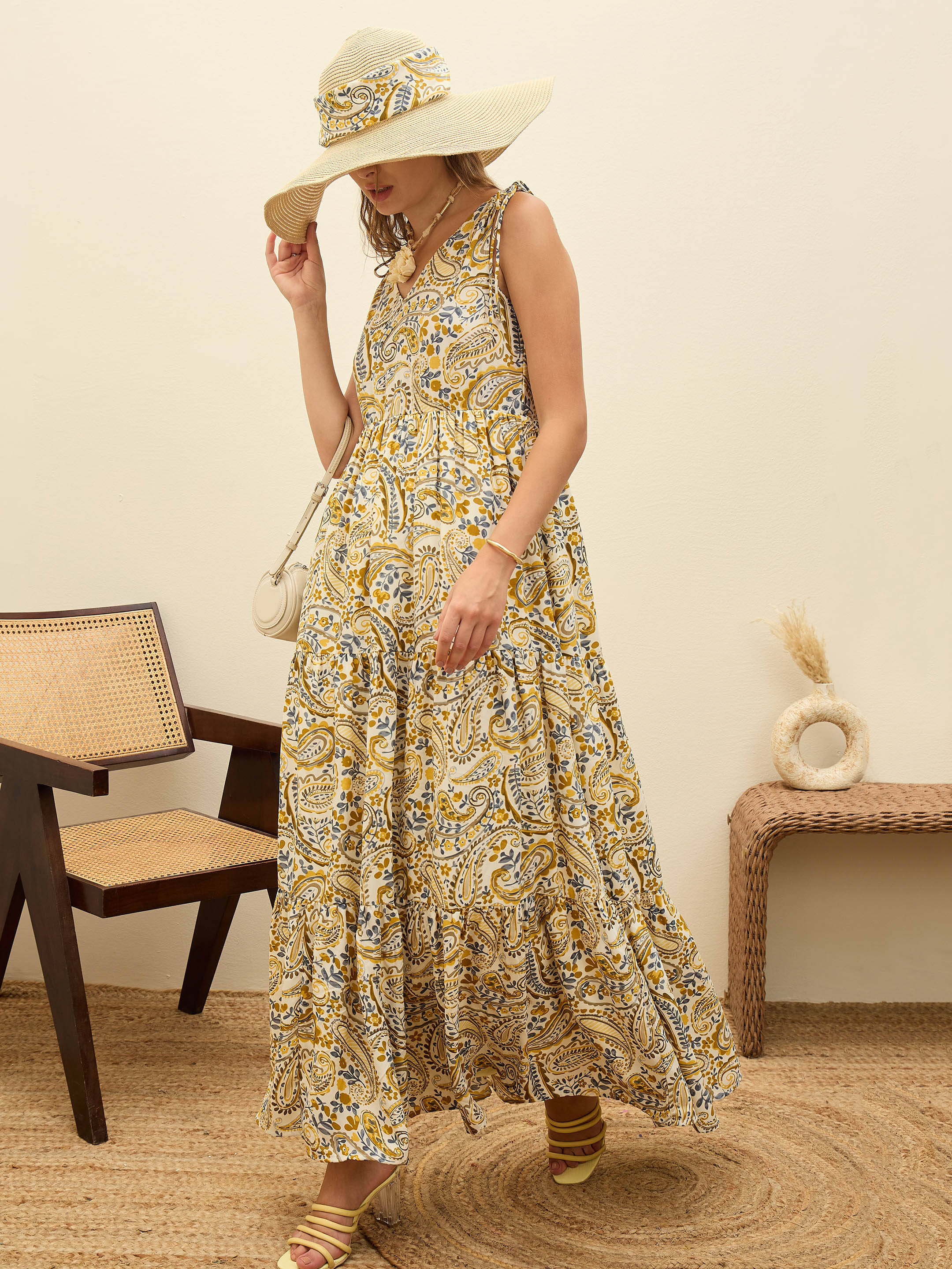     			Sassafras Women Polyester Printed Maxi ( Beige )