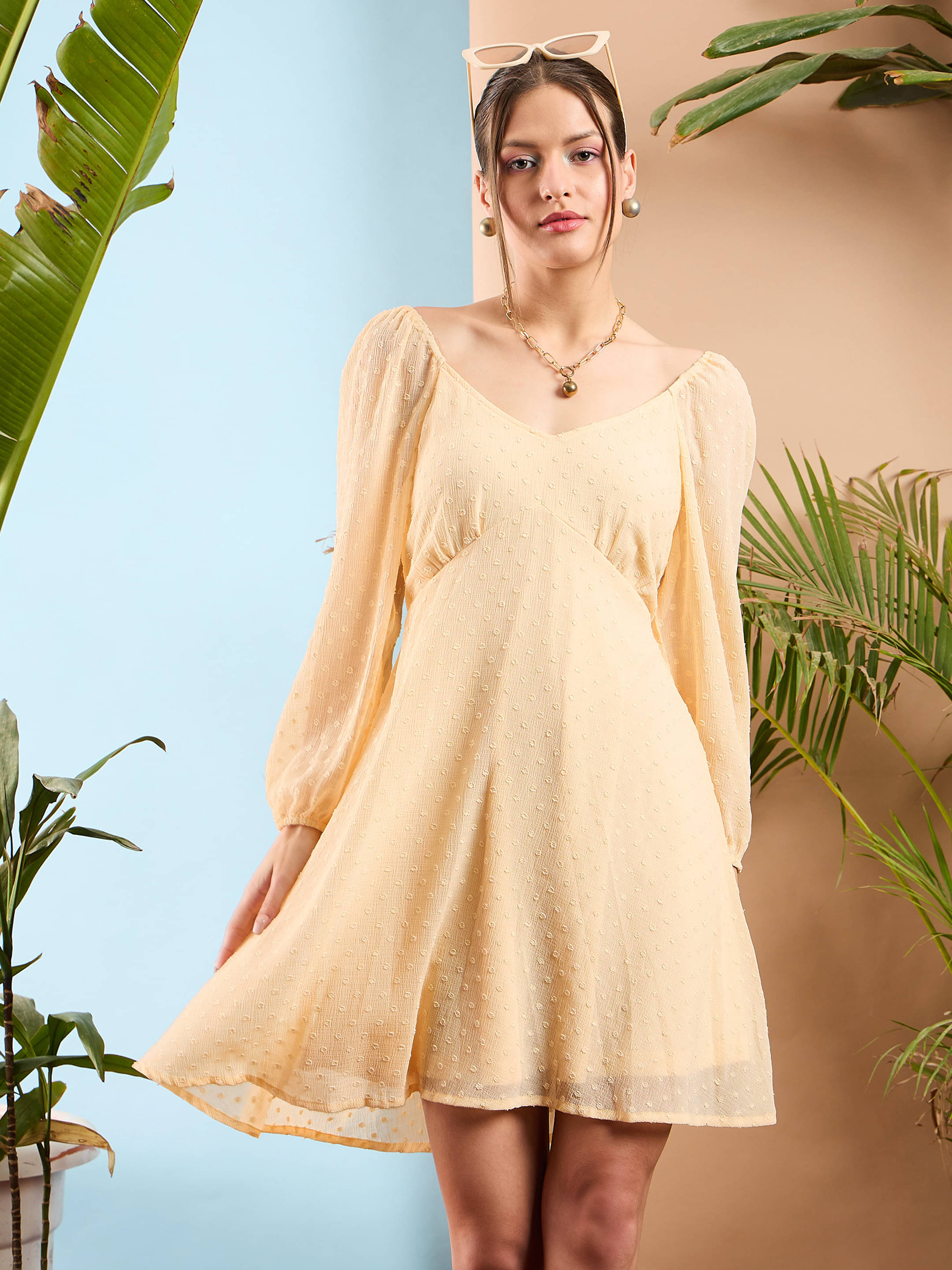 Sassafras Women Polyester Self Design A-line Dress ( Nude ) Sassafras Women Polyester Self Design A-line Dress ( Nude )