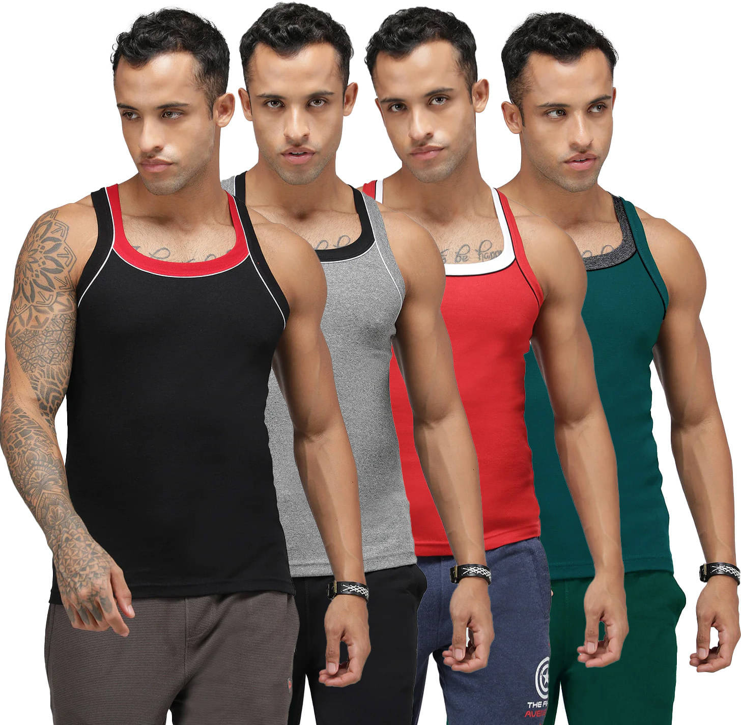 Amul comfy Pack of 4 Cotton Basic Vest For Men ( Multicolor ) Amul comfy Pack of 4 Cotton Basic Vest For Men ( Multicolor )