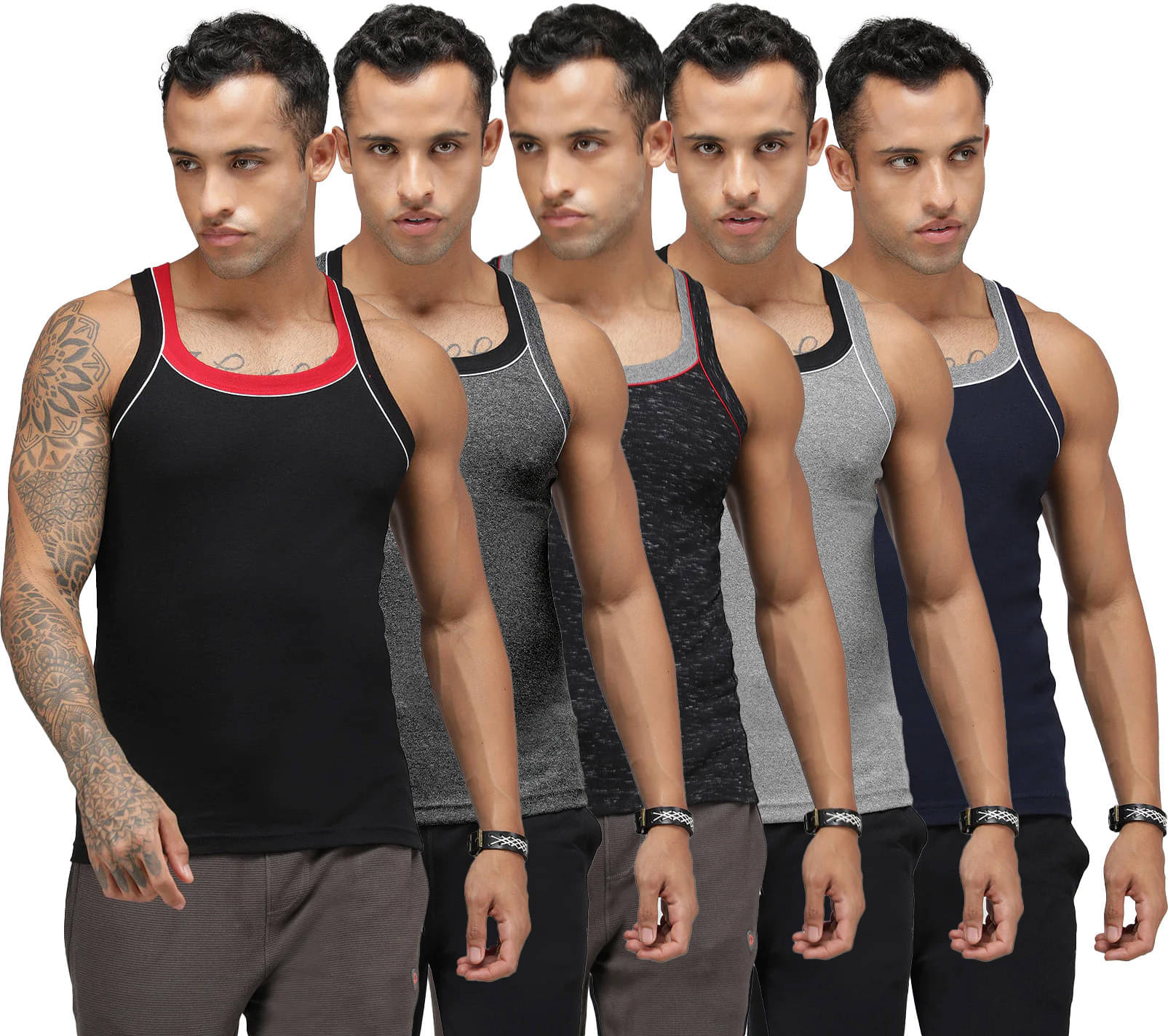     			Amul comfy Pack of 5 Cotton Basic Vest For Men ( Multicolor )