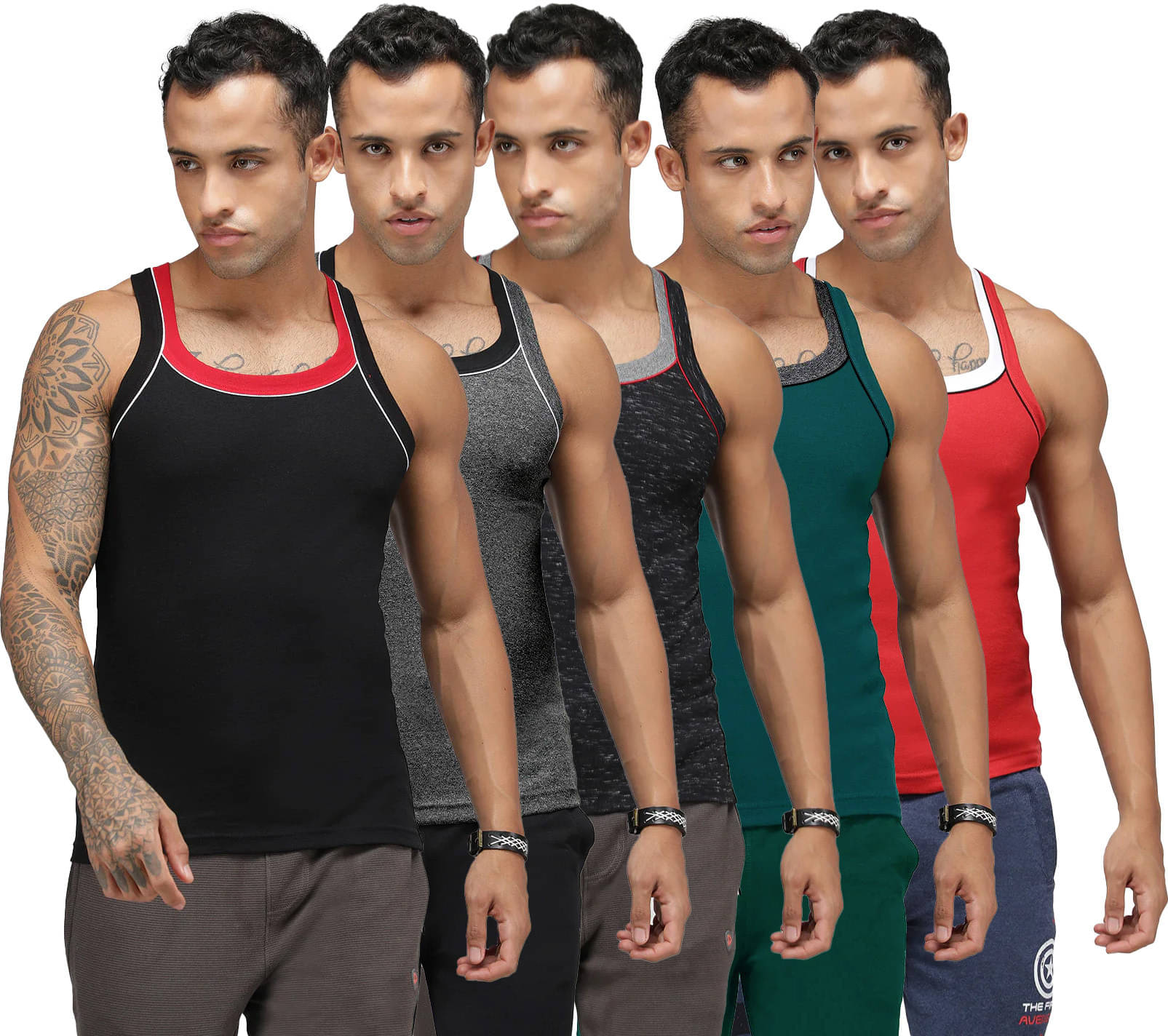 Amul comfy Pack of 5 Cotton Basic Vest For Men ( Multicolor ) Amul comfy Pack of 5 Cotton Basic Vest For Men ( Multicolor )