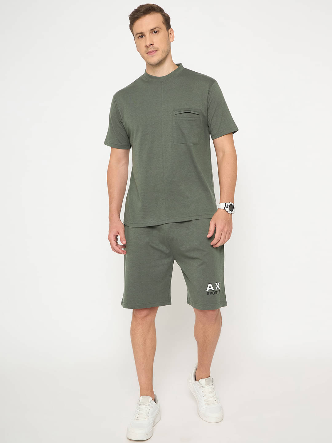    			Auxamis Men's T-shirt With Shorts Co-Ords Set ( Pack of 1 , Olive )