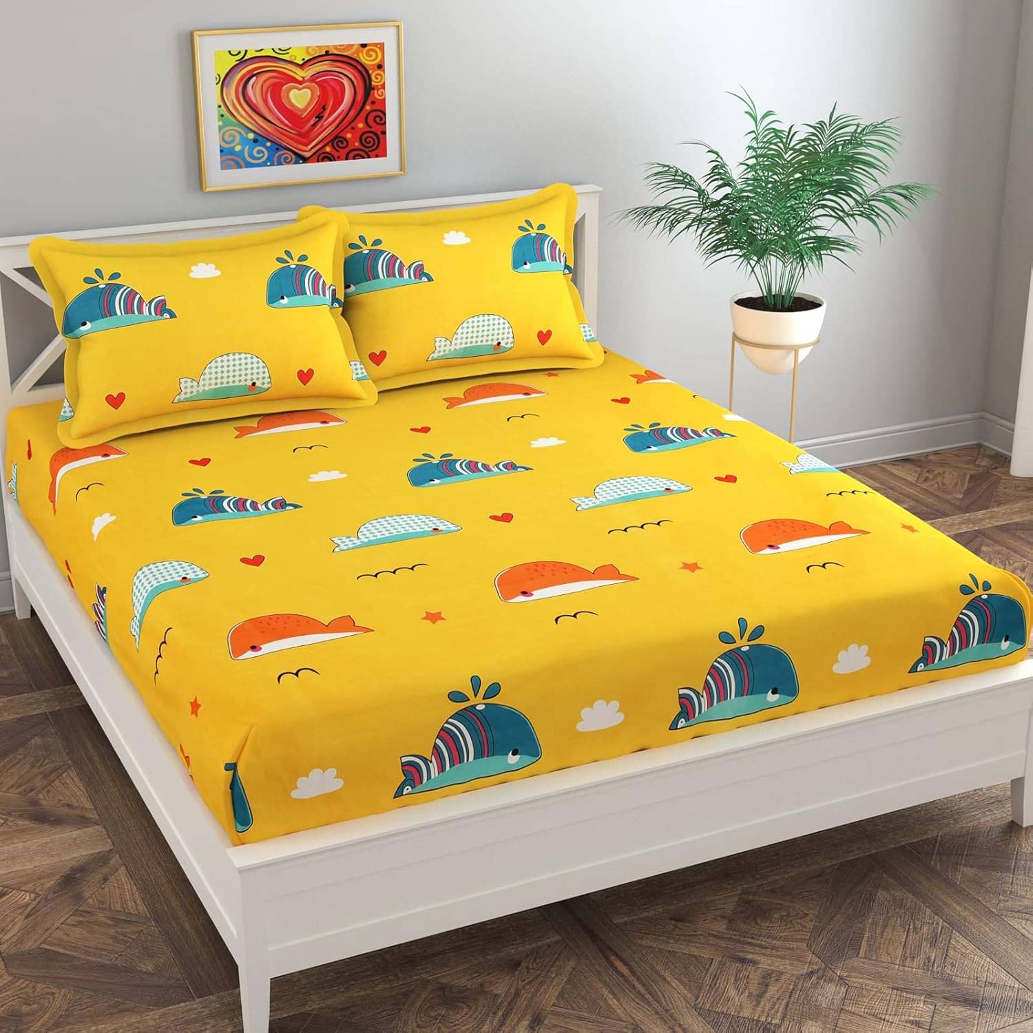     			BhaiJi BedSheets Poly Cotton 1 Double Bedsheet with 2 Pillow Covers ( Multicolor )