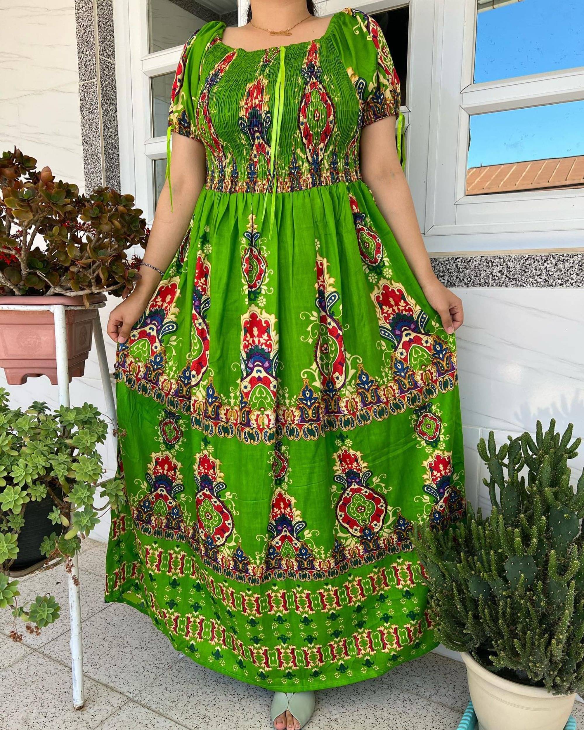 COMFY ATTIRE Women Rayon Printed Fit & Flare Dress ( Green )     			COMFY ATTIRE Women Rayon Printed Fit & Flare Dress ( Green )