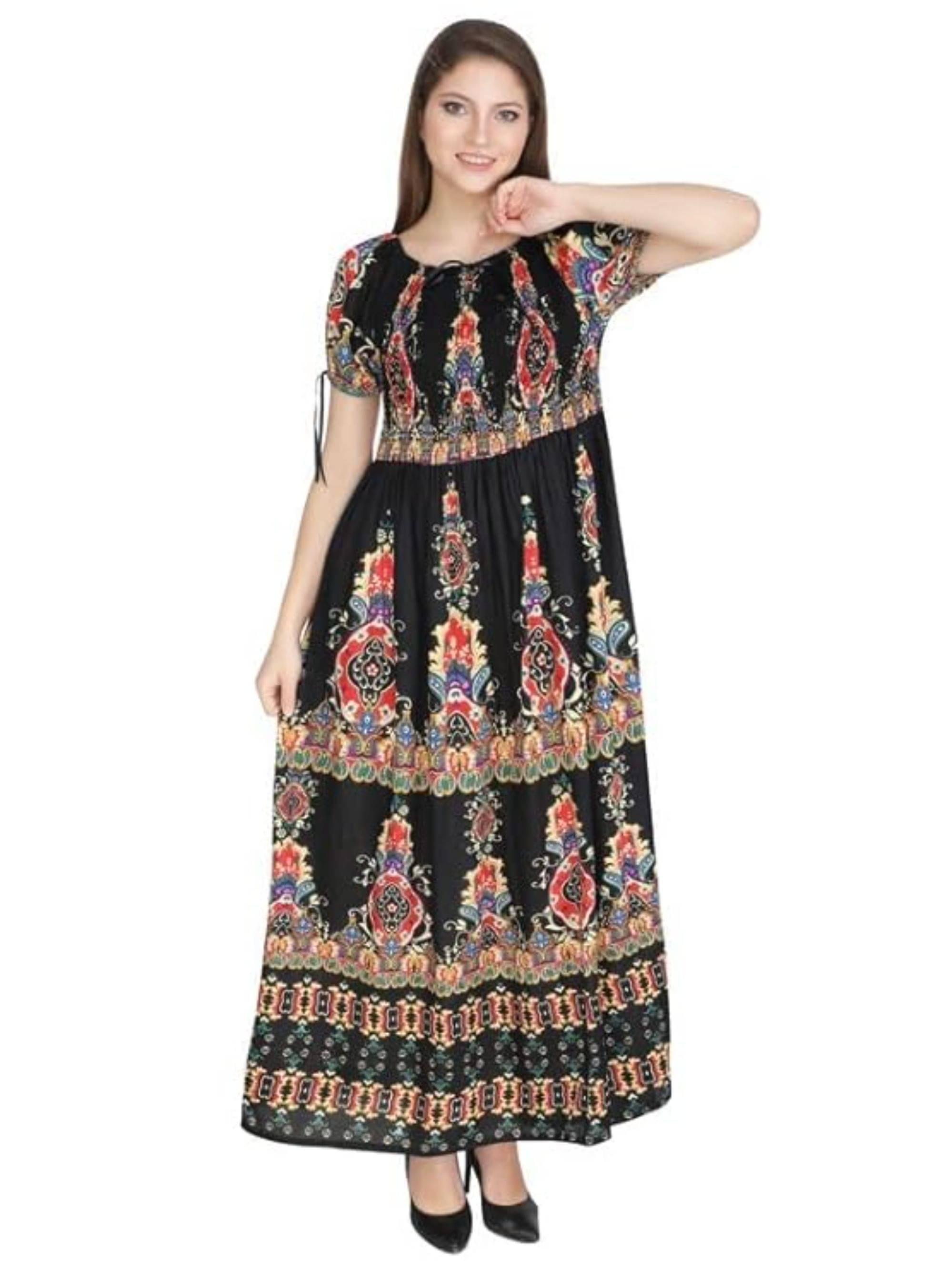 COMFY ATTIRE Women Rayon Printed Fit & Flare Dress ( Black ) COMFY ATTIRE Women Rayon Printed Fit & Flare Dress ( Black )