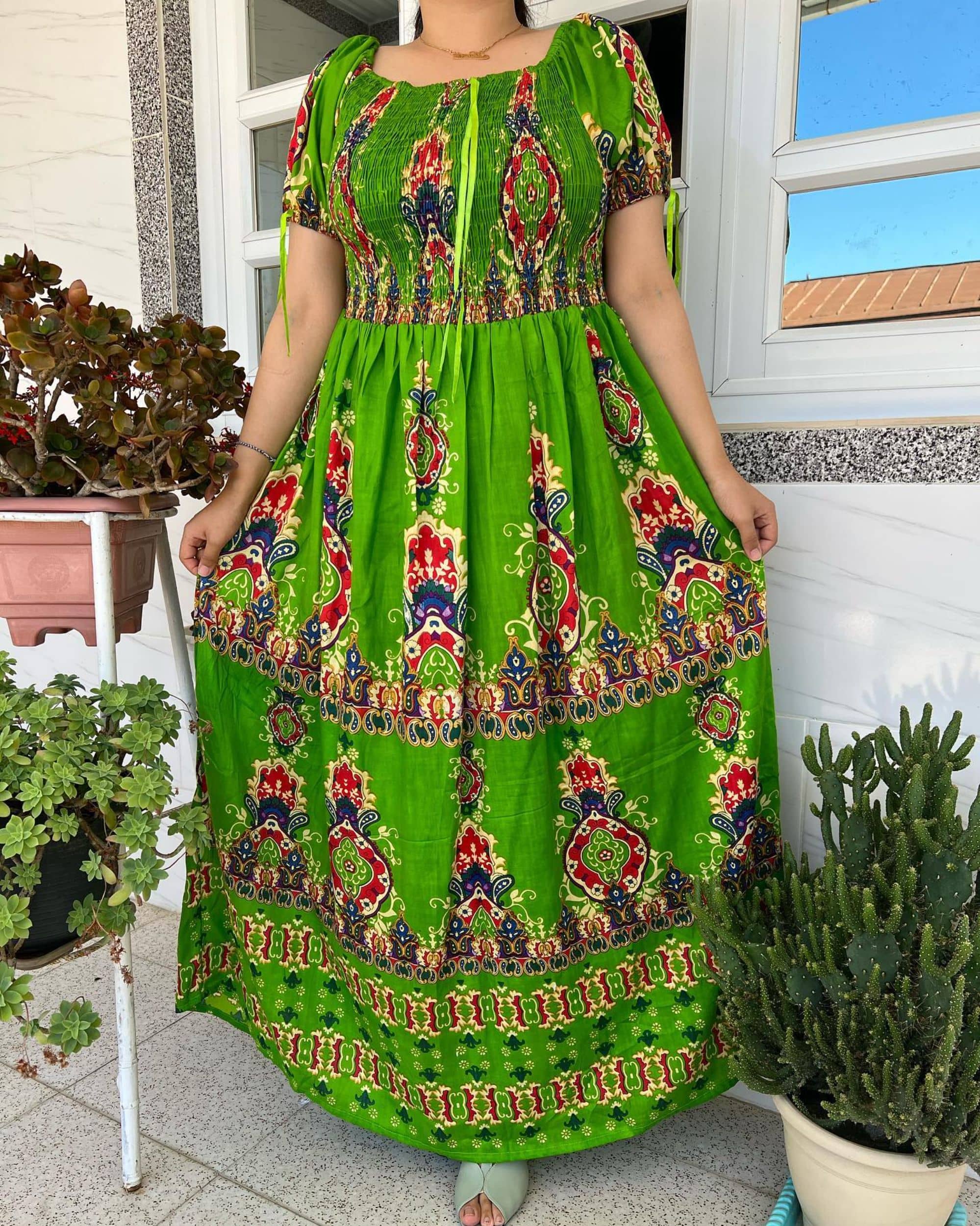 COMFY ATTIRE Women Rayon Printed Fit & Flare Dress ( Green )