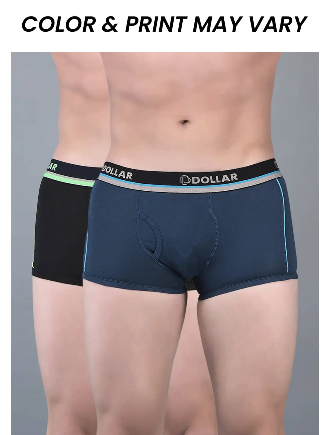 Dollar Bigboss Men's Pack of 2 Combed Cotton Solid Trunk With Illuminating Waistband Logo (Colour May Vary)