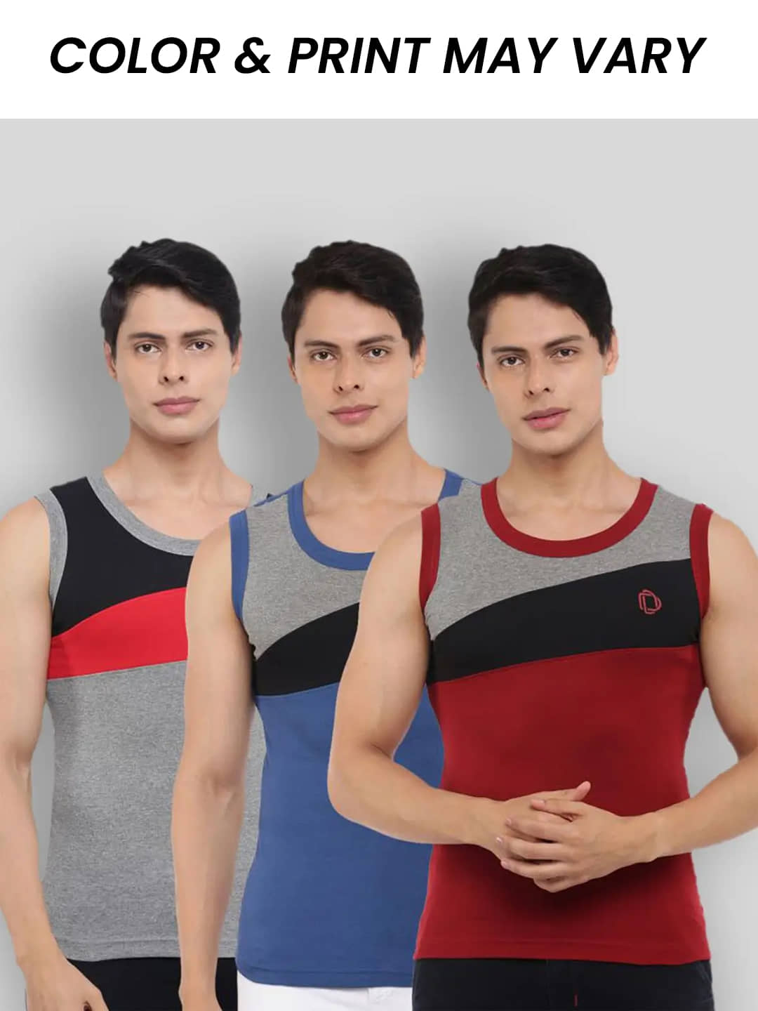 Dollar Bigboss Men's Pack of 3 Solid Combed Cotton Racerback Styled Gym Vest (Colour May Vary) - Nightwear & Loungewear | Buy online on ZillyBuy