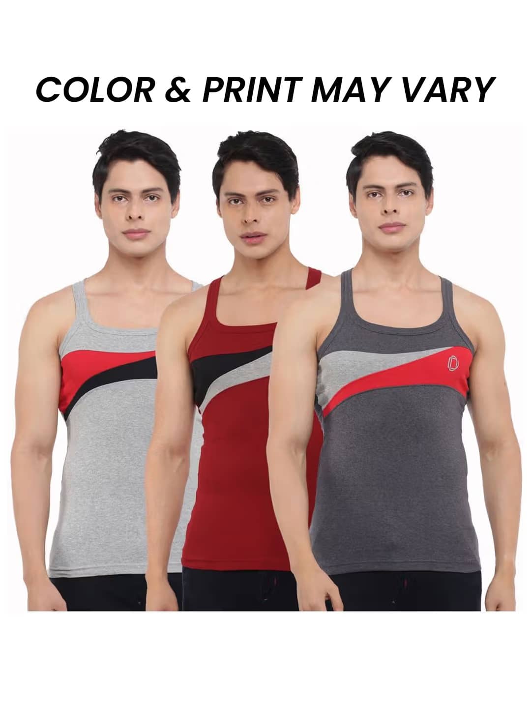 Dollar Bigboss Men's Pack of 3 Solid Combed Cotton Racerback Styled Gym Vest (Colour May Vary) - Nightwear & Loungewear | Buy online on ZillyBuy