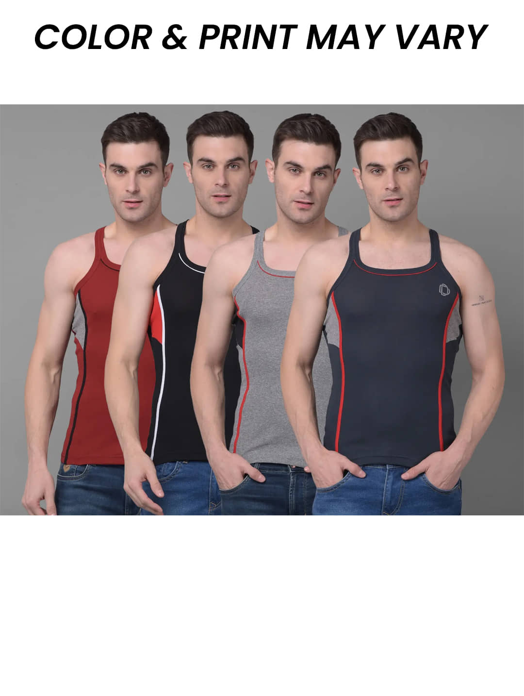 Dollar Bigboss Men's Pack of 4 Solid Combed Cotton Racerback Styled Gym Vest (Colour May Vary) - Nightwear & Loungewear | Buy online on ZillyBuy