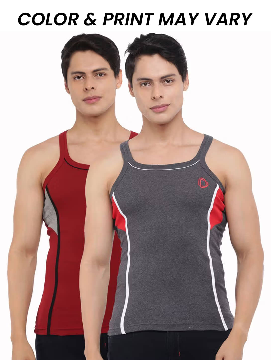 Dollar Bigboss Men's Pack of 2 Solid Combed Cotton Racerback Styled Gym Vest (Colour May Vary) - Nightwear & Loungewear | Buy online on ZillyBuy