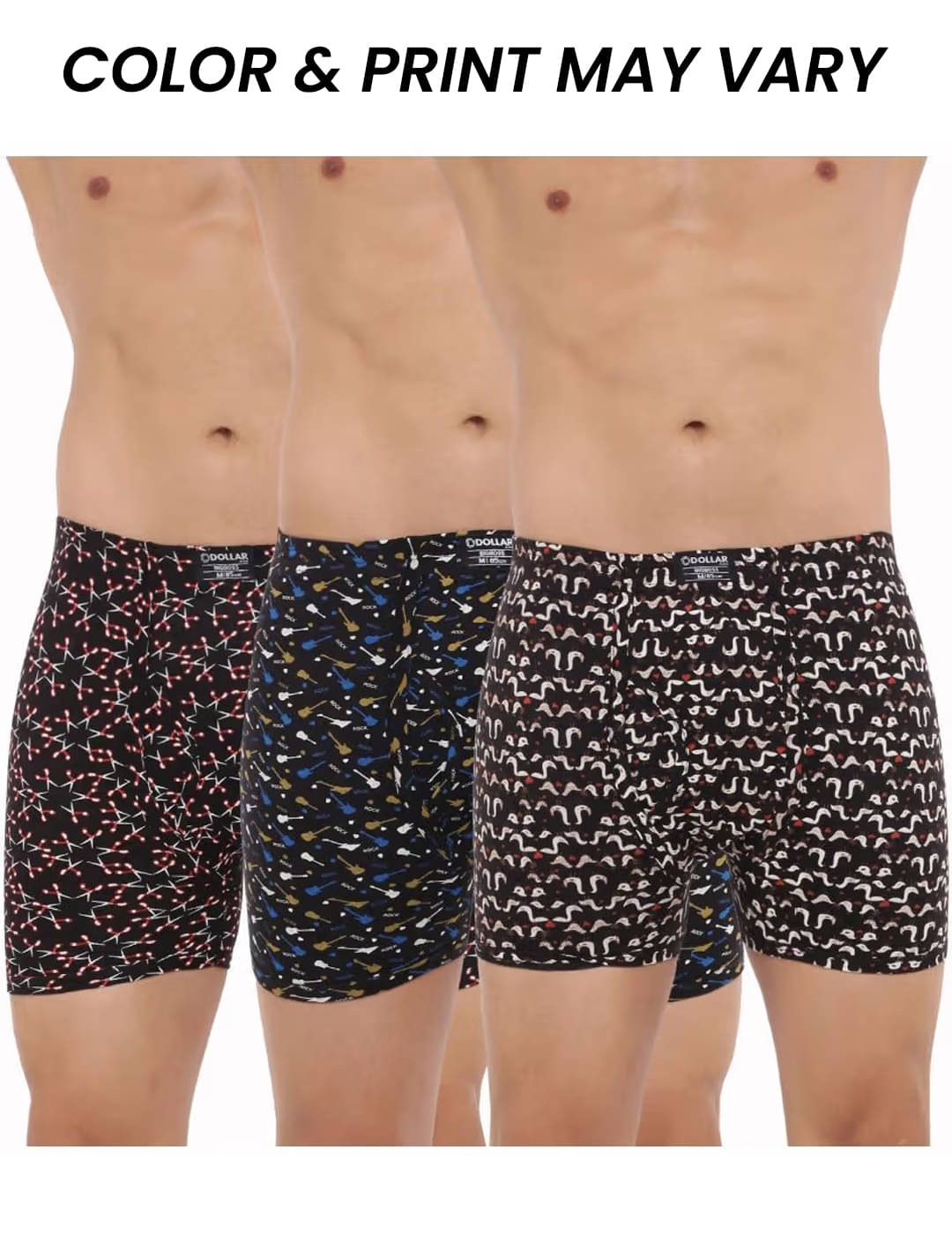 Dollar Bigboss Men's Pack of 3 Soft Combed Cotton Printed Trunk (Colour May Vary) Dollar Bigboss Men's Pack of 3 Soft Combed Cotton Printed Trunk (Colour May Vary)
