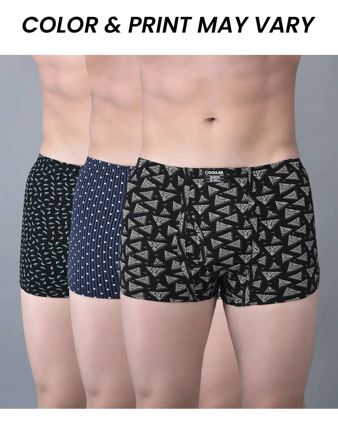 Dollar Bigboss Men's Pack of 3 Soft Combed Cotton Printed Trunk (Colour May Vary)