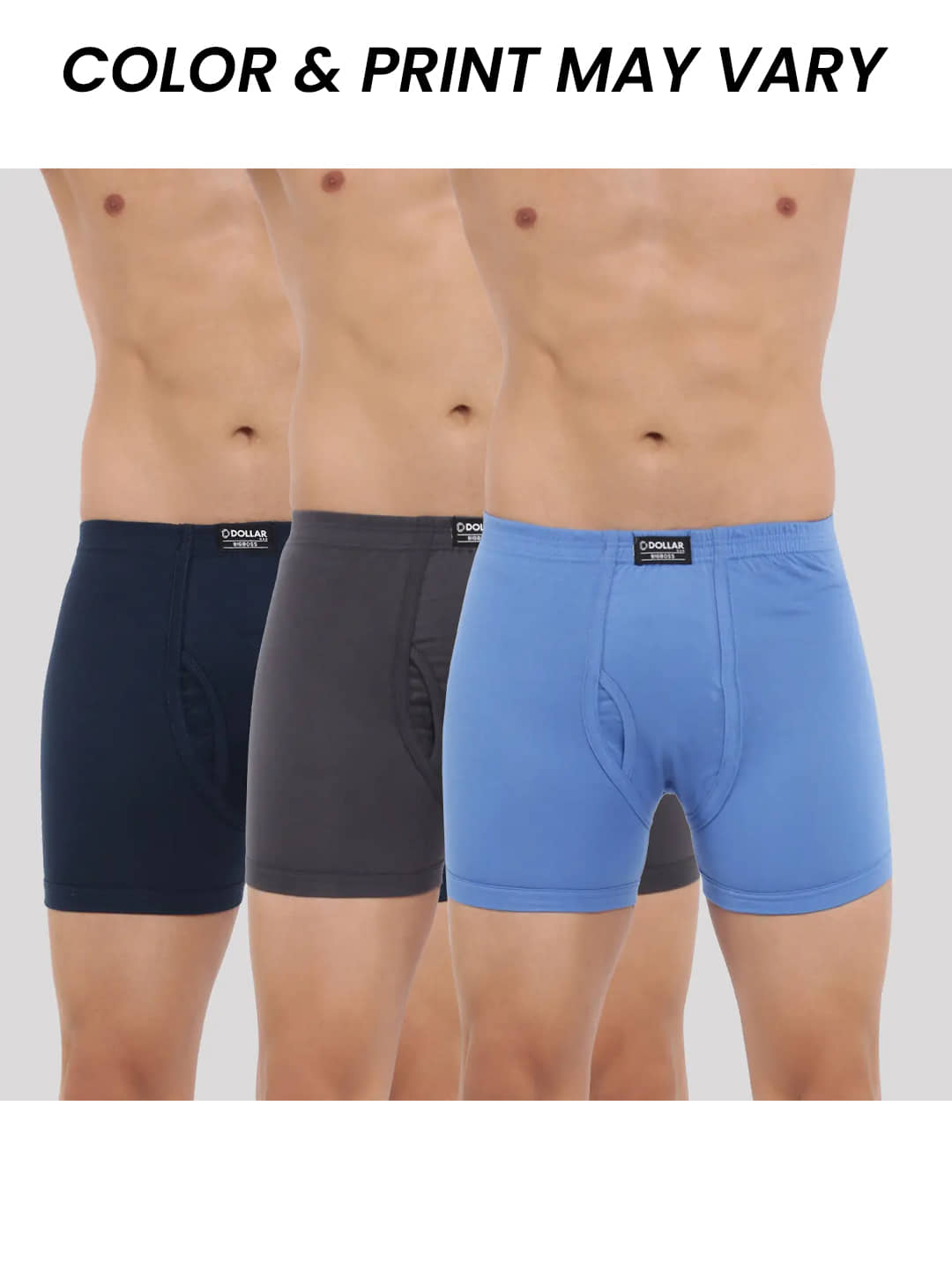 Dollar Bigboss Men's Pack of 3 Solid Combed Cotton Trunk With Plush-Backed Waistband (Colour May Vary)
