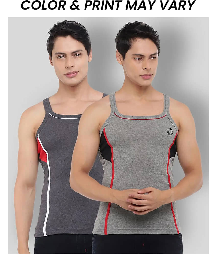 Dollar Bigboss Men's Pack of 2 Solid Combed Cotton Racerback Styled Gym Vest (Colour May Vary) - Nightwear & Loungewear | Buy online on ZillyBuy