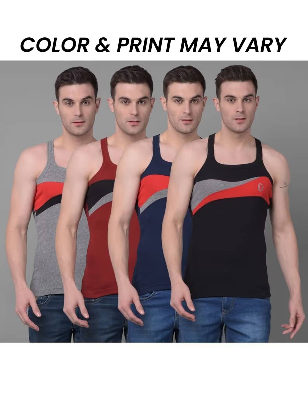 Dollar Bigboss Men's Pack of 4 Solid Combed Cotton Racerback Styled Gym Vest (Colour May Vary) Dollar Bigboss Men's Pack of 4 Solid Combed Cotton Racerback Styled Gym Vest (Colour May Vary)