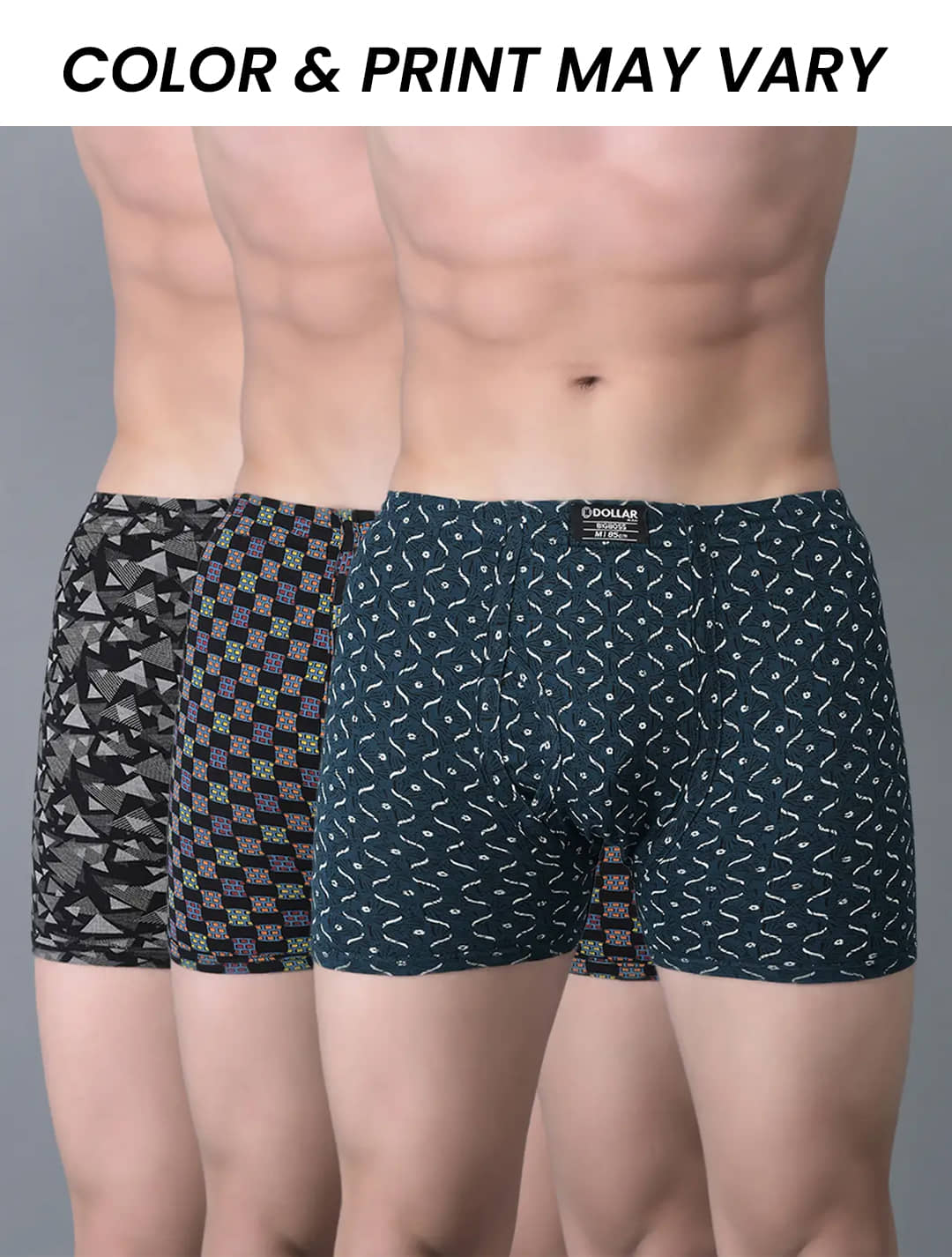 Dollar Bigboss Men's Pack of 3 Soft Combed Cotton Printed Trunk (Colour May Vary)
