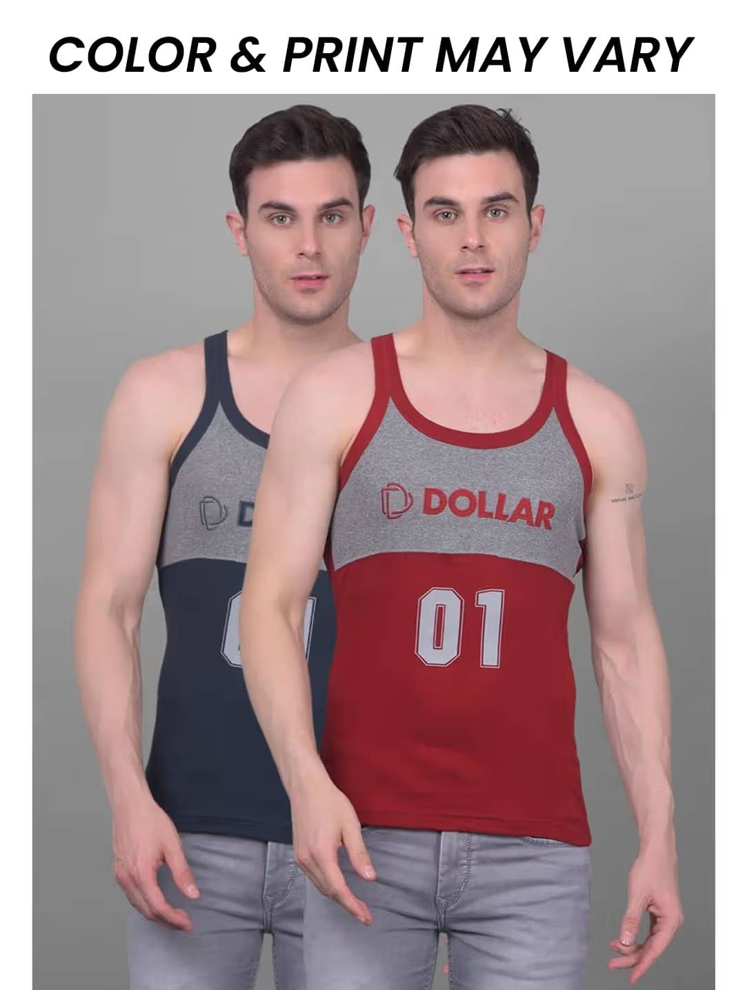     			Dollar Bigboss Men's Pack of 2 Solid Combed Cotton Racerback Styled Gym Vest (Colour May Vary)