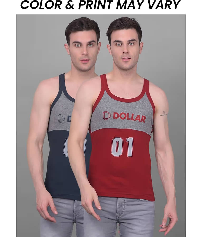Dollar Bigboss Men's Pack of 2 Solid Combed Cotton Racerback Styled Gym Vest (Colour May Vary) - Nightwear & Loungewear | Buy online on ZillyBuy