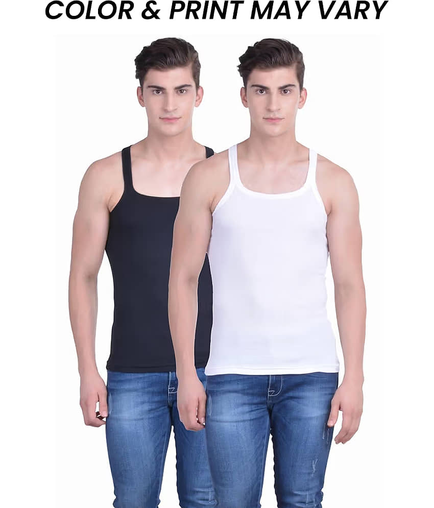 Dollar Bigboss Men's Pack of 2 Solid Combed Cotton Racerback Styled Gym Vest (Colour May Vary) - Nightwear & Loungewear | Buy online on ZillyBuy