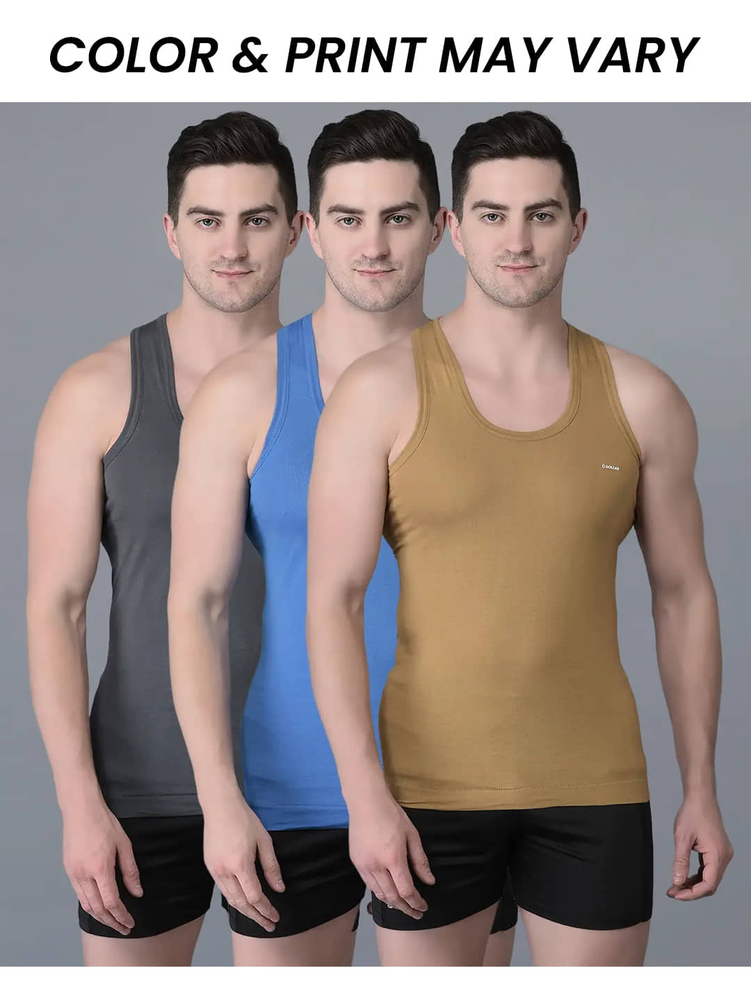 Dollar Bigboss Men's Pack of 3 Solid Combed Cotton Shrinkless Vest (Colour May Vary) - Nightwear & Loungewear | Buy online on ZillyBuy