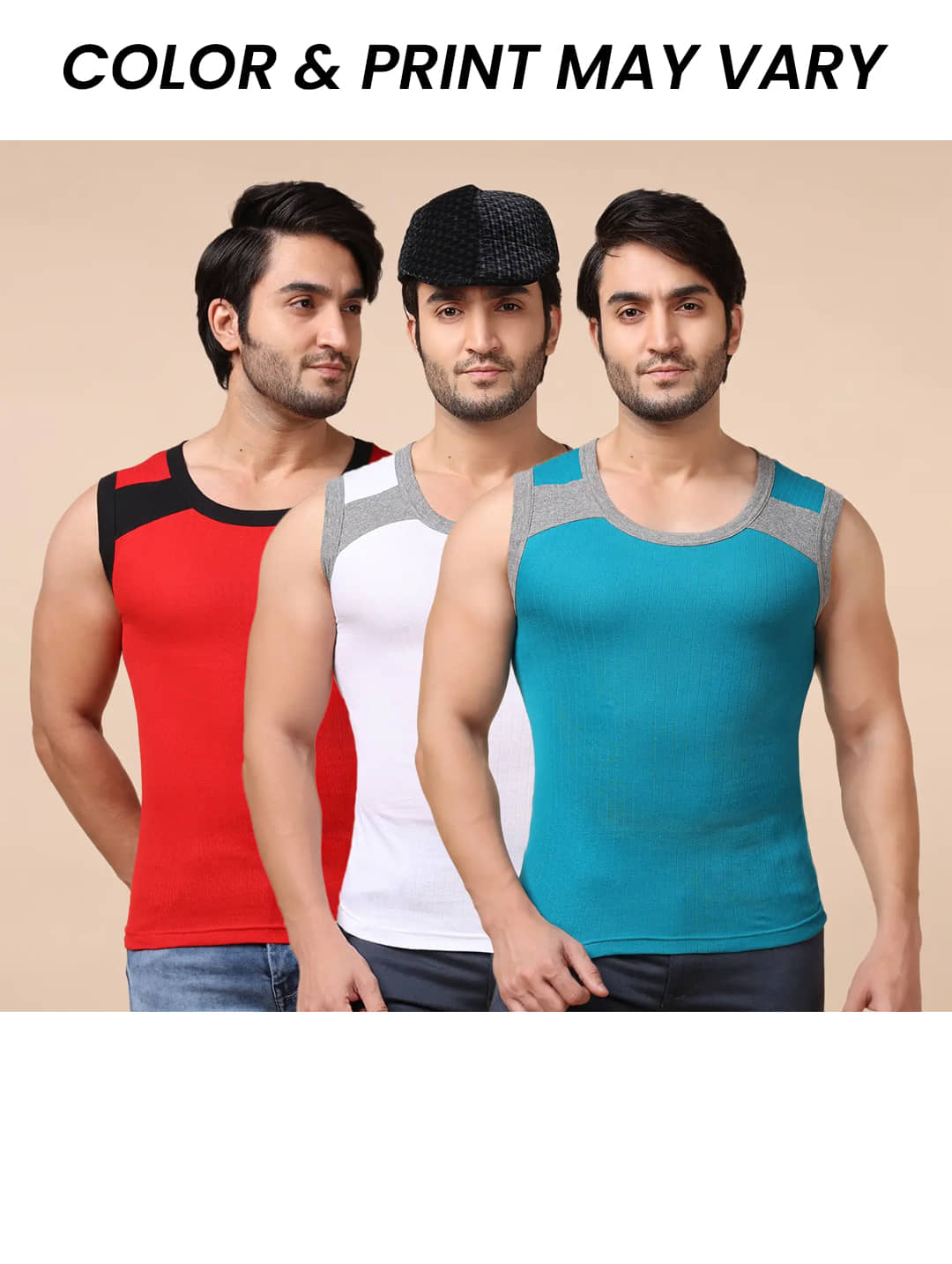 Dollar Bigboss Men's Pack of 3 Solid Combed Cotton Racerback Styled Gym Vest (Colour May Vary) - Nightwear & Loungewear | Buy online on ZillyBuy