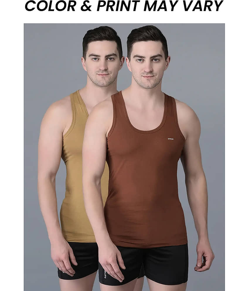 Dollar Bigboss Men's Pack of 2 Solid Combed Cotton Shrinkless Vest (Colour May Vary) - Nightwear & Loungewear | Buy online on ZillyBuy