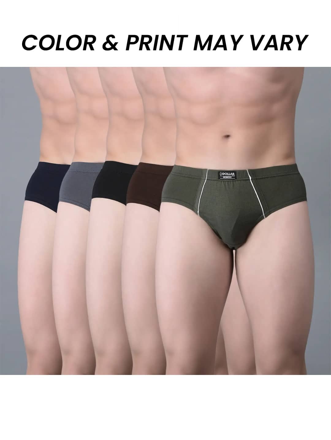 Dollar Bigboss Men's Pack of 5 Combed Cotton Solid Brief With Anti-Microbial Odour Control (Colour May Vary)