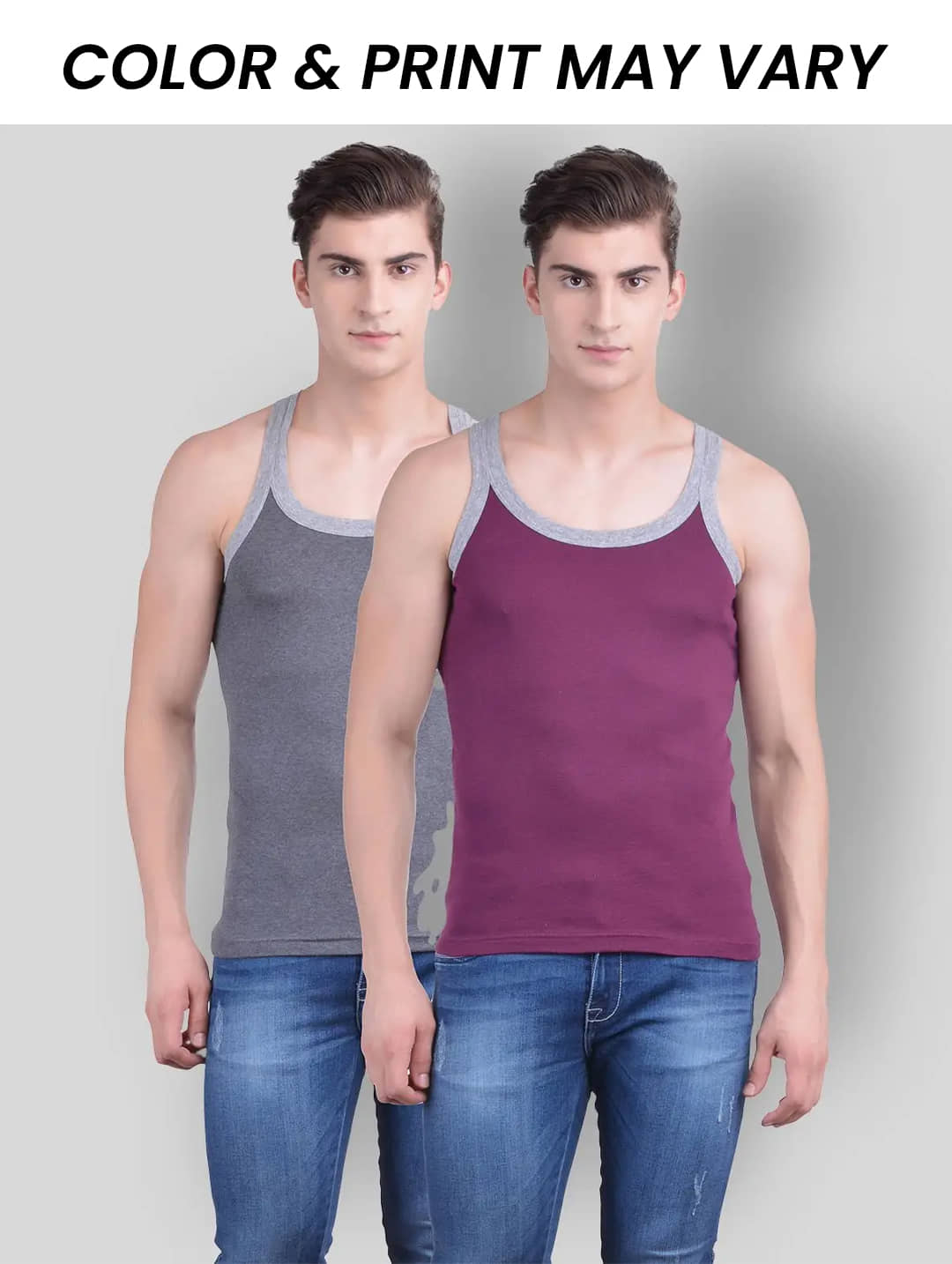 Dollar Bigboss Men's Pack of 2 Solid Combed Cotton Racerback Styled Gym Vest (Colour May Vary) - Nightwear & Loungewear | Buy online on ZillyBuy