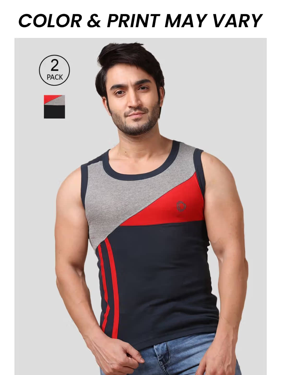 Dollar Bigboss Men's Pack of 2 Solid Combed Cotton Racerback Styled Gym Vest (Colour May Vary) - Nightwear & Loungewear | Buy online on ZillyBuy