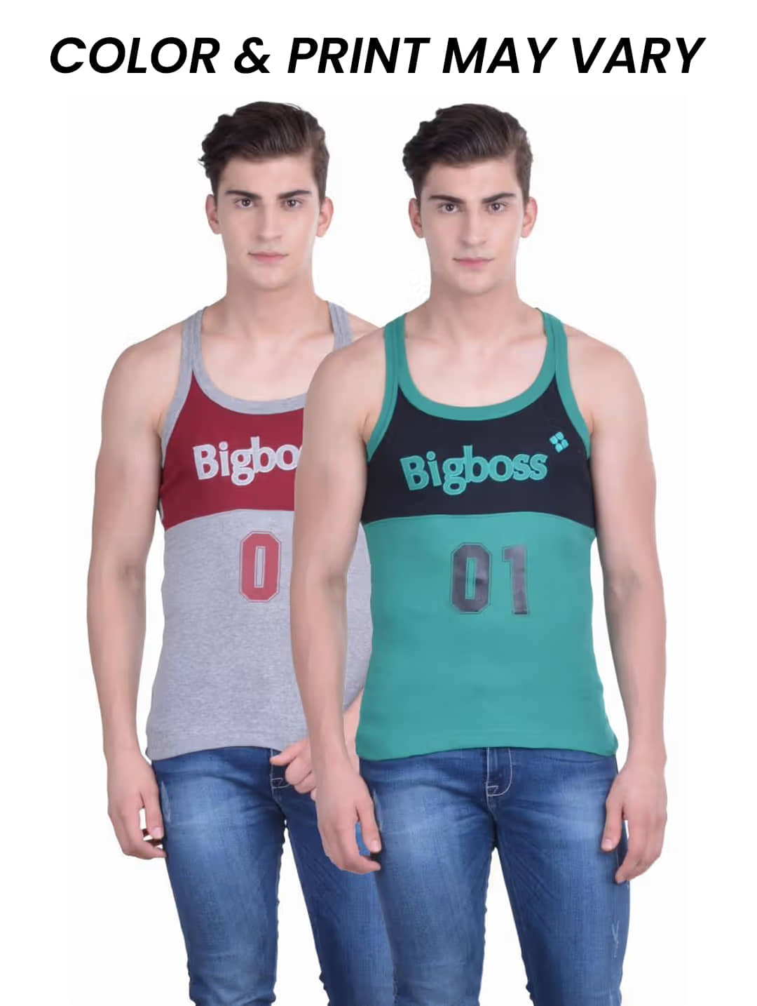 Dollar Bigboss Men's Pack of 2 Solid Combed Cotton Racerback Styled Gym Vest (Colour May Vary) - Nightwear & Loungewear | Buy online on ZillyBuy