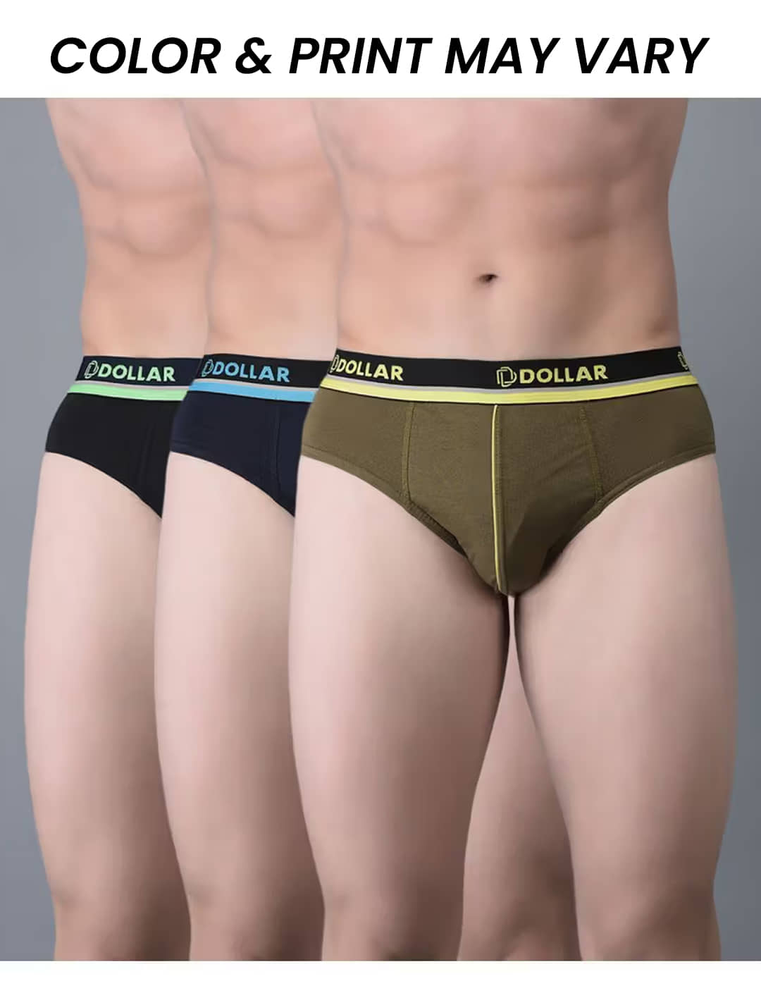 Dollar Bigboss Men's Pack of 3 Combed Cotton Solid Brief With Illuminating Waistband Logo (Colour May Vary)