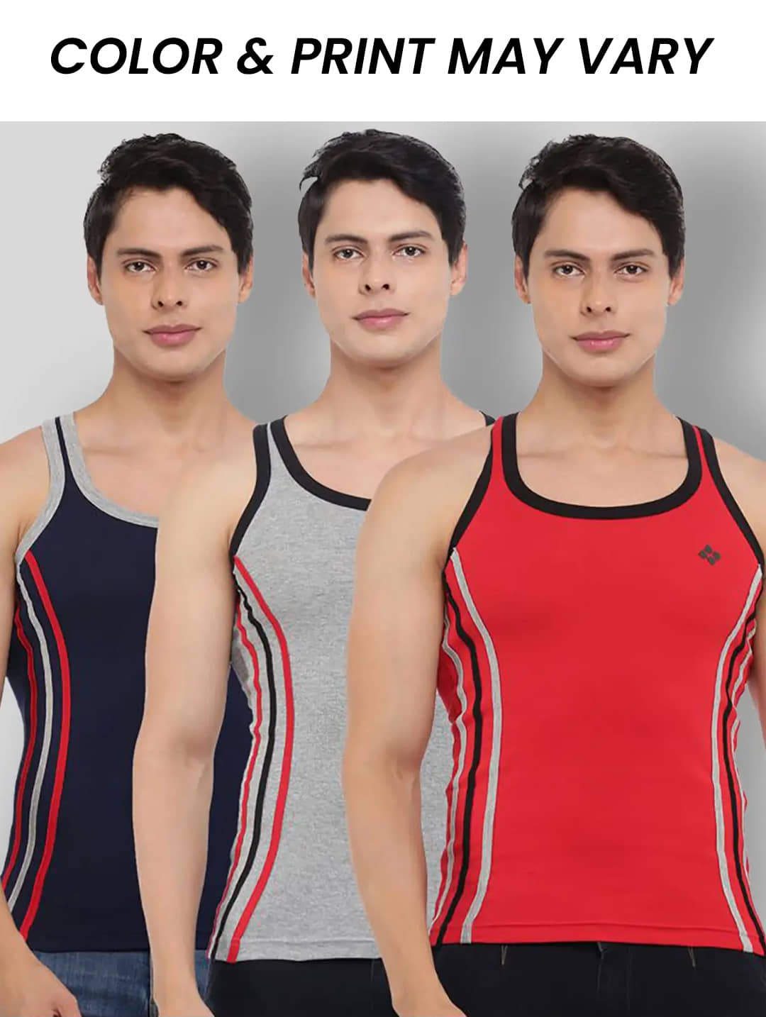 Dollar Bigboss Men's Pack of 3 Solid Combed Cotton Racerback Styled Gym Vest (Colour May Vary) - Nightwear & Loungewear | Buy online on ZillyBuy