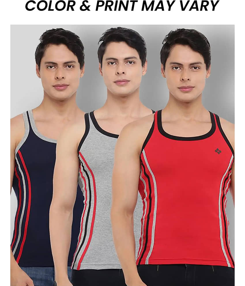 Dollar Bigboss Men's Pack of 3 Solid Combed Cotton Racerback Styled Gym Vest (Colour May Vary) - Nightwear & Loungewear | Buy online on ZillyBuy