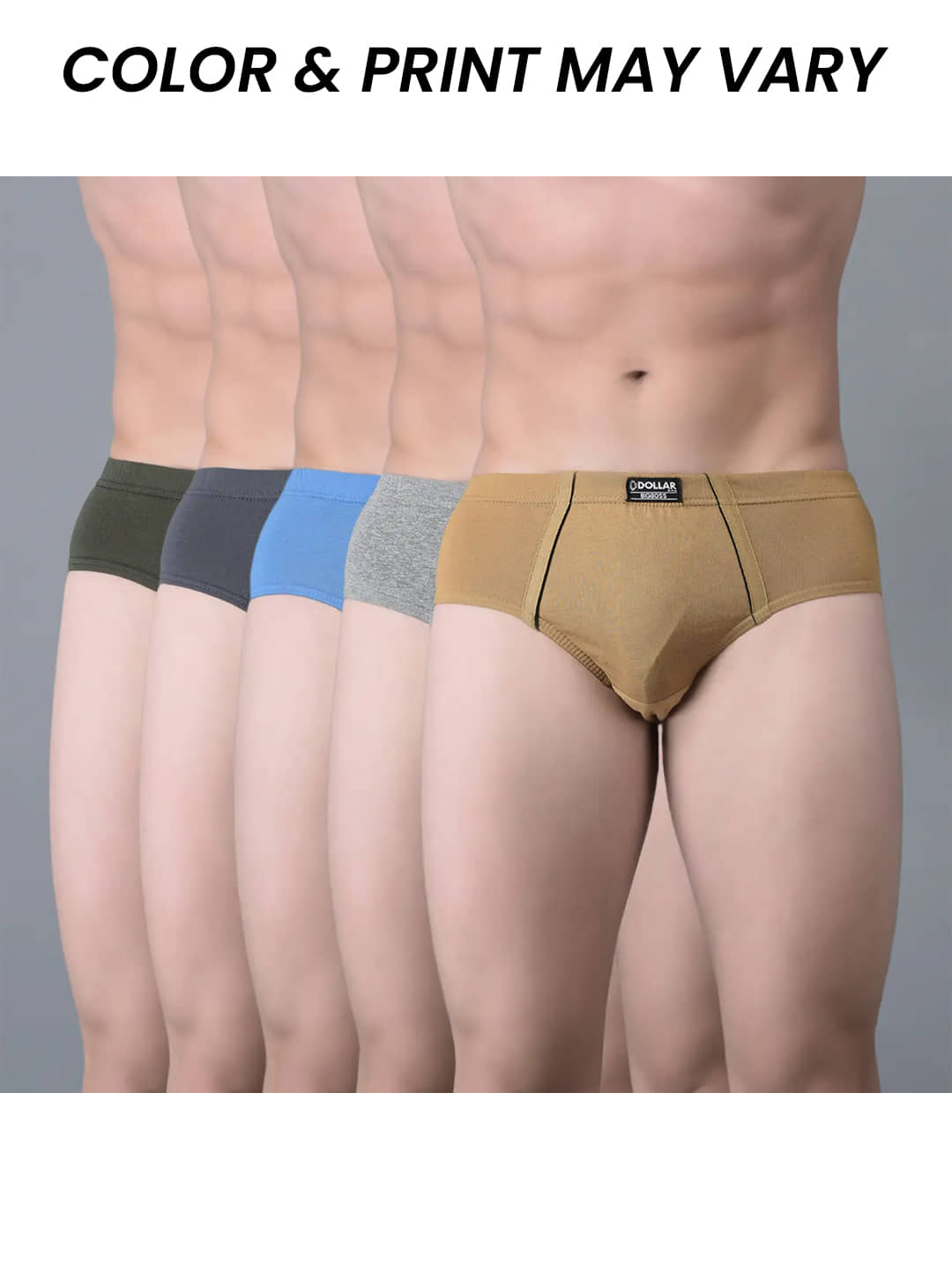 Dollar Bigboss Men's Pack of 5 Combed Cotton Solid Brief With Anti-Microbial Odour Control (Colour May Vary)