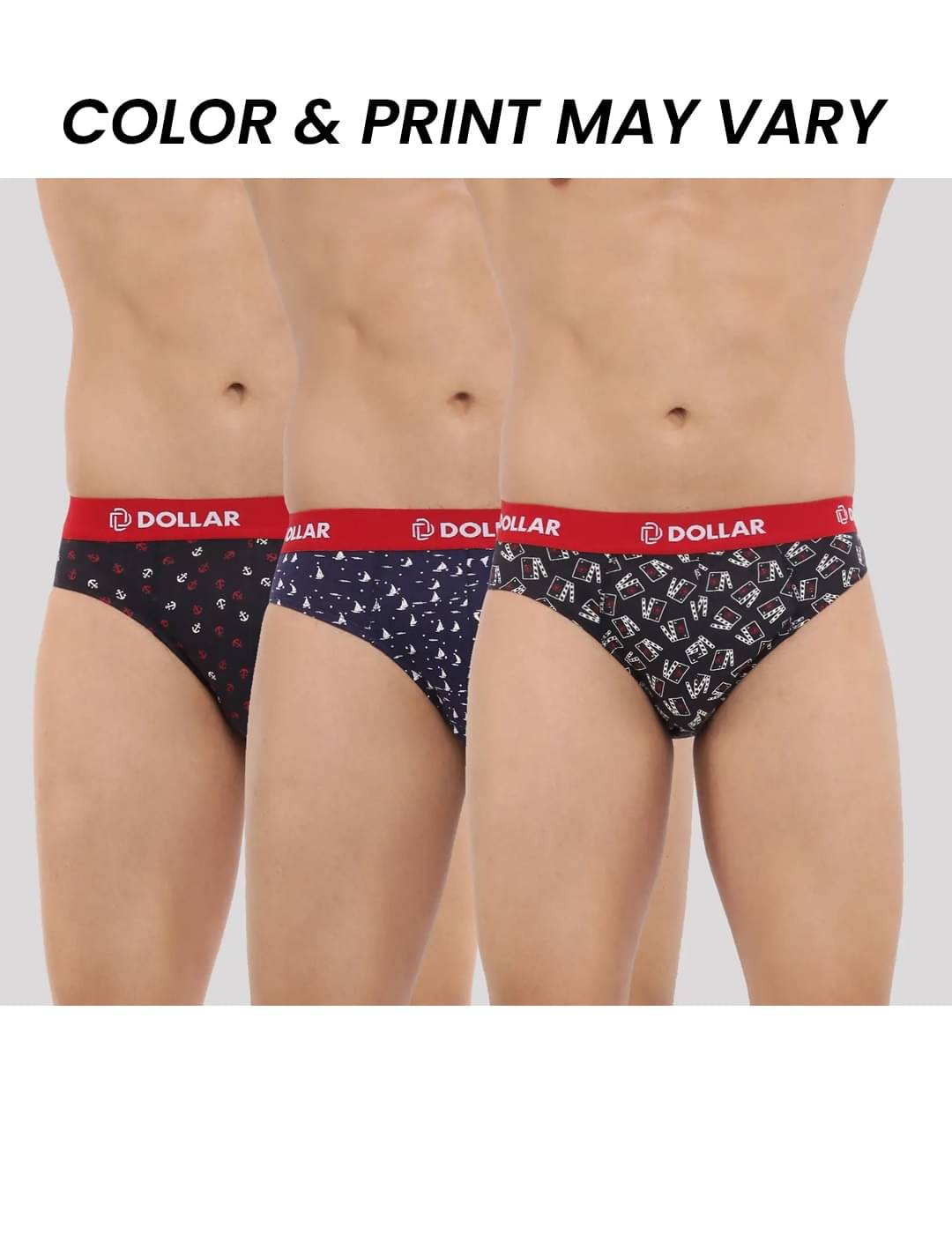     			Dollar Bigboss Men's Pack of 3 Combed Cotton Printed Brief (Colour May Vary)
