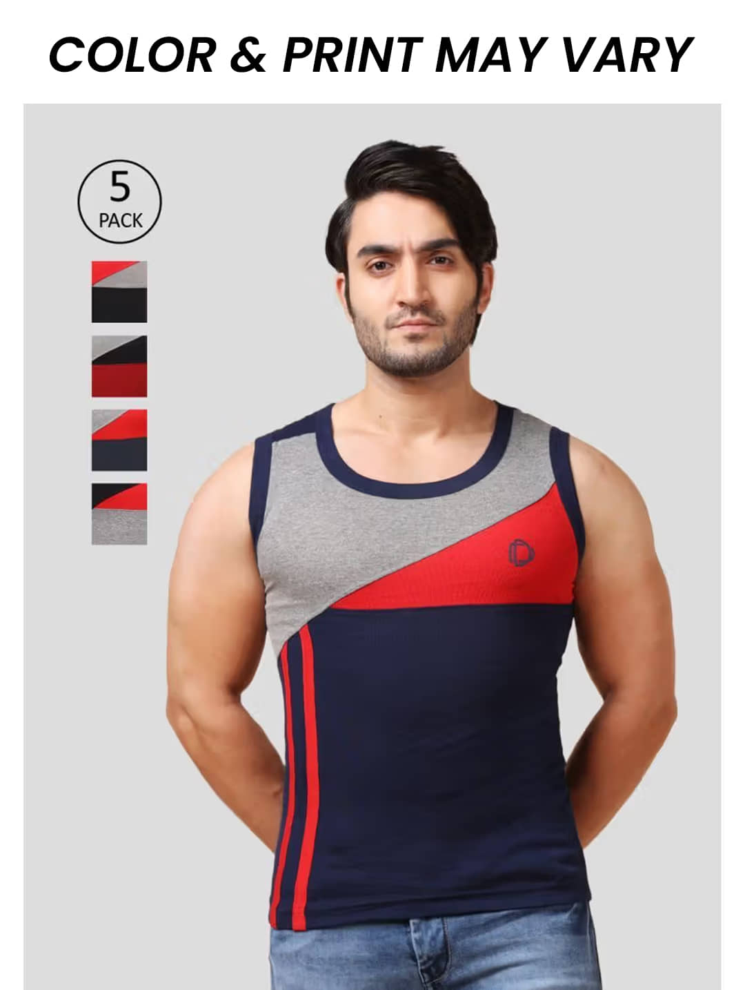 Dollar Bigboss Men's Pack of 5 Solid Combed Cotton Racerback Styled Gym Vest (Colour May Vary) - Nightwear & Loungewear | Buy online on ZillyBuy