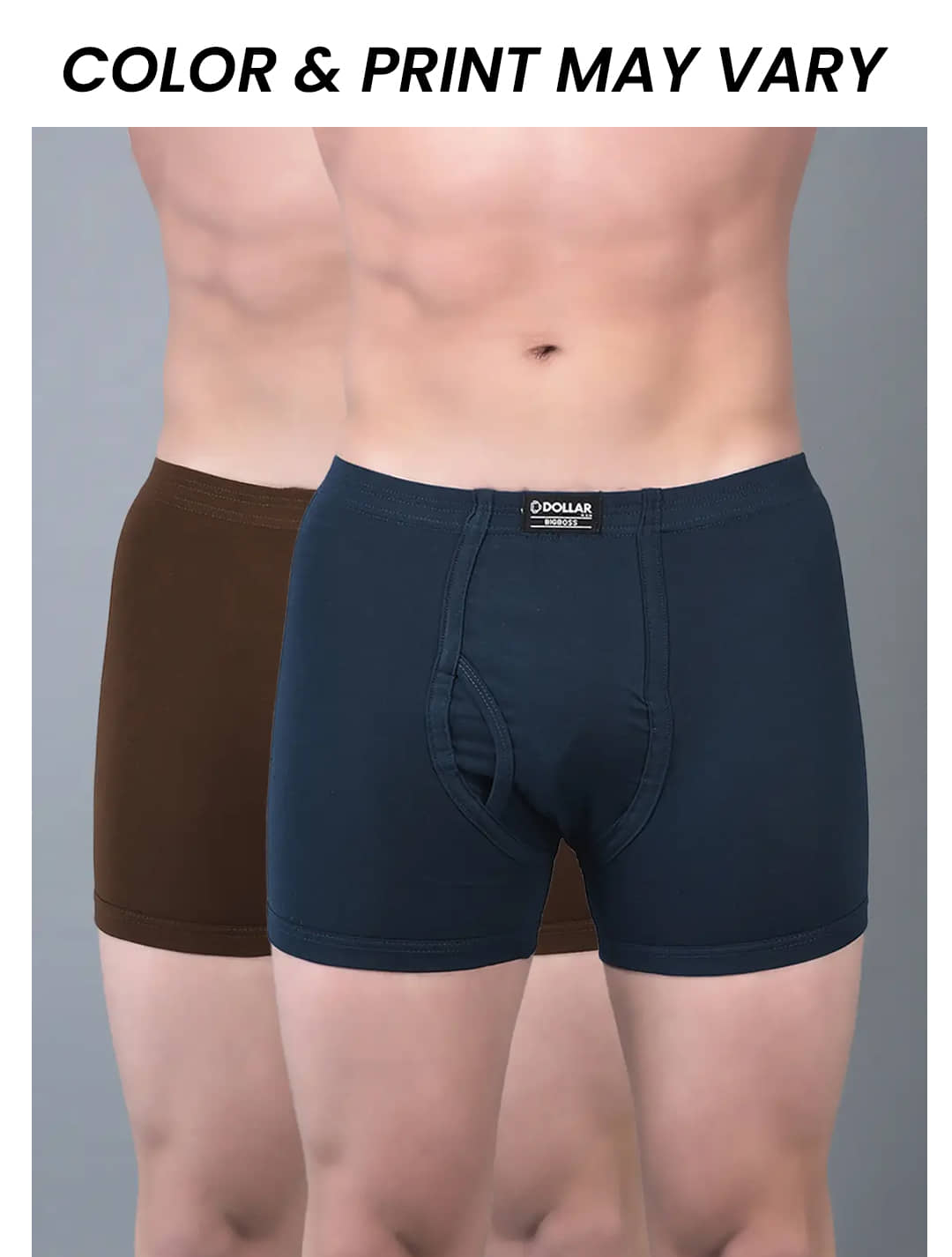 Dollar Bigboss Men's Pack of 2 Solid Combed Cotton Trunk With Plush-Backed Waistband (Colour May Vary)