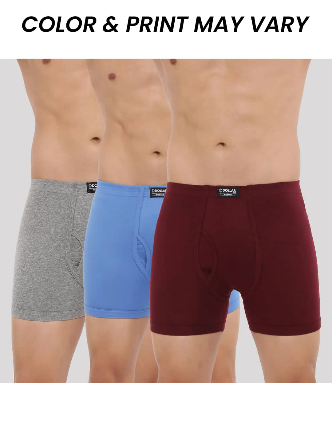 Dollar Bigboss Men's Pack of 3 Solid Combed Cotton Trunk With Plush-Backed Waistband (Colour May Vary)