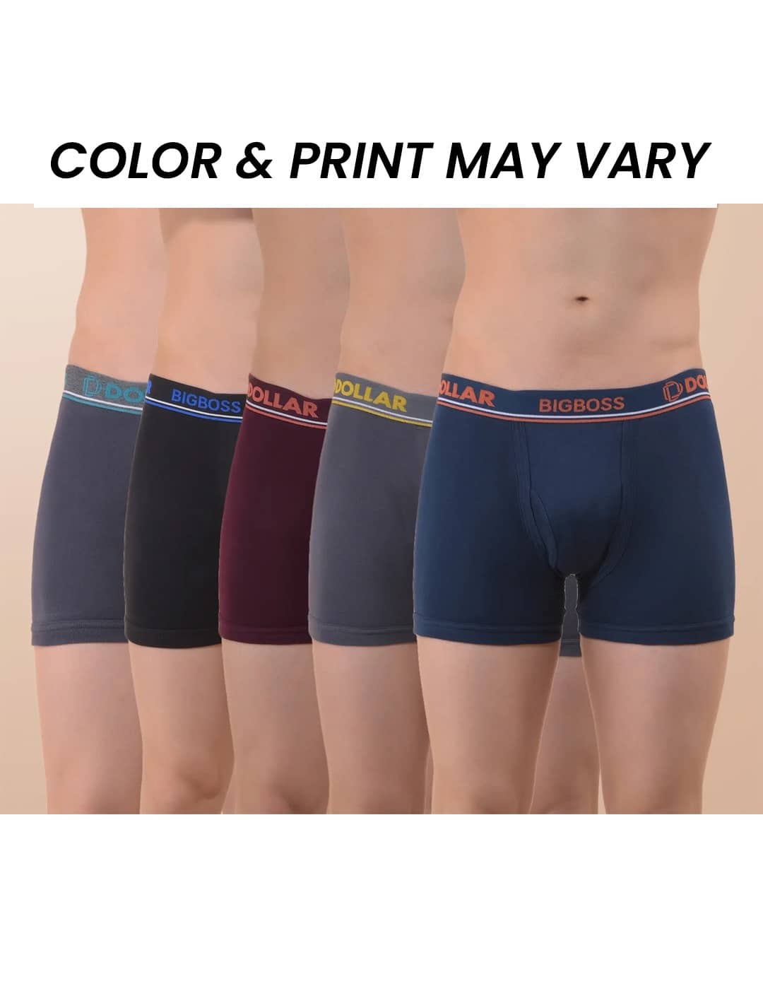 Dollar Bigboss Men's Pack of 5 Solid Combed Cotton Interlock Trunk (Colour May Vary)