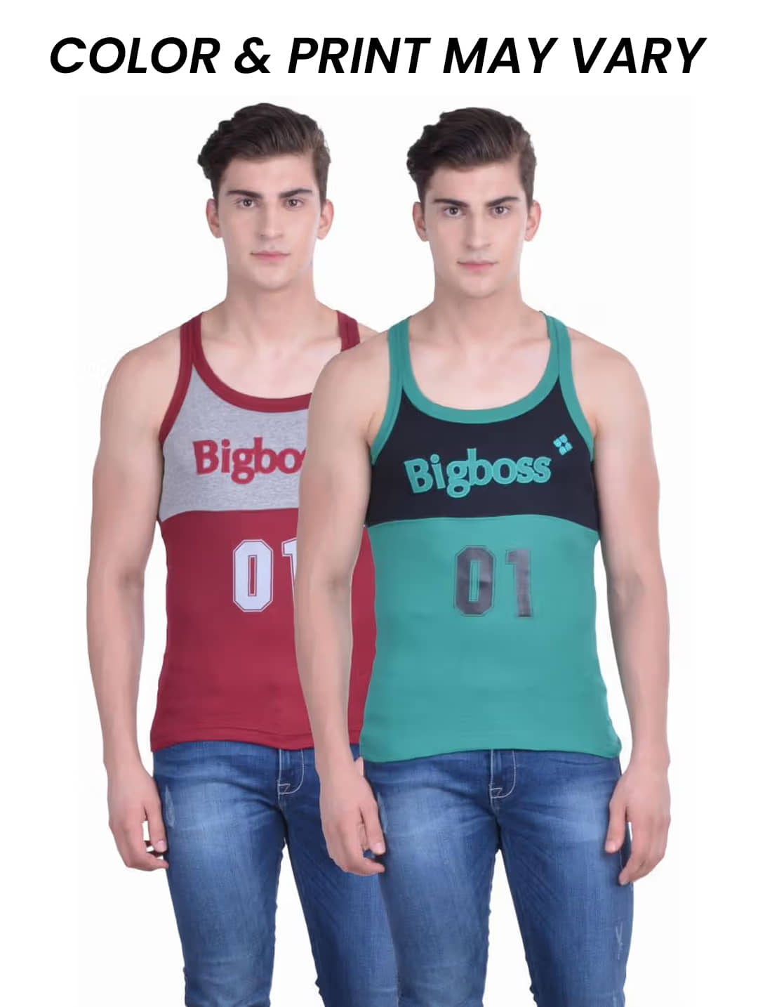 Dollar Bigboss Men's Pack of 2 Solid Combed Cotton Racerback Styled Gym Vest (Colour May Vary) - Nightwear & Loungewear | Buy online on ZillyBuy