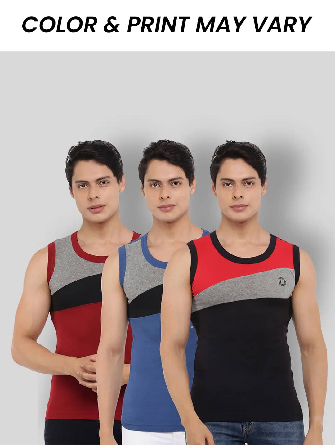 Dollar Bigboss Men's Pack of 3 Solid Combed Cotton Racerback Styled Gym Vest (Colour May Vary) - Nightwear & Loungewear | Buy online on ZillyBuy