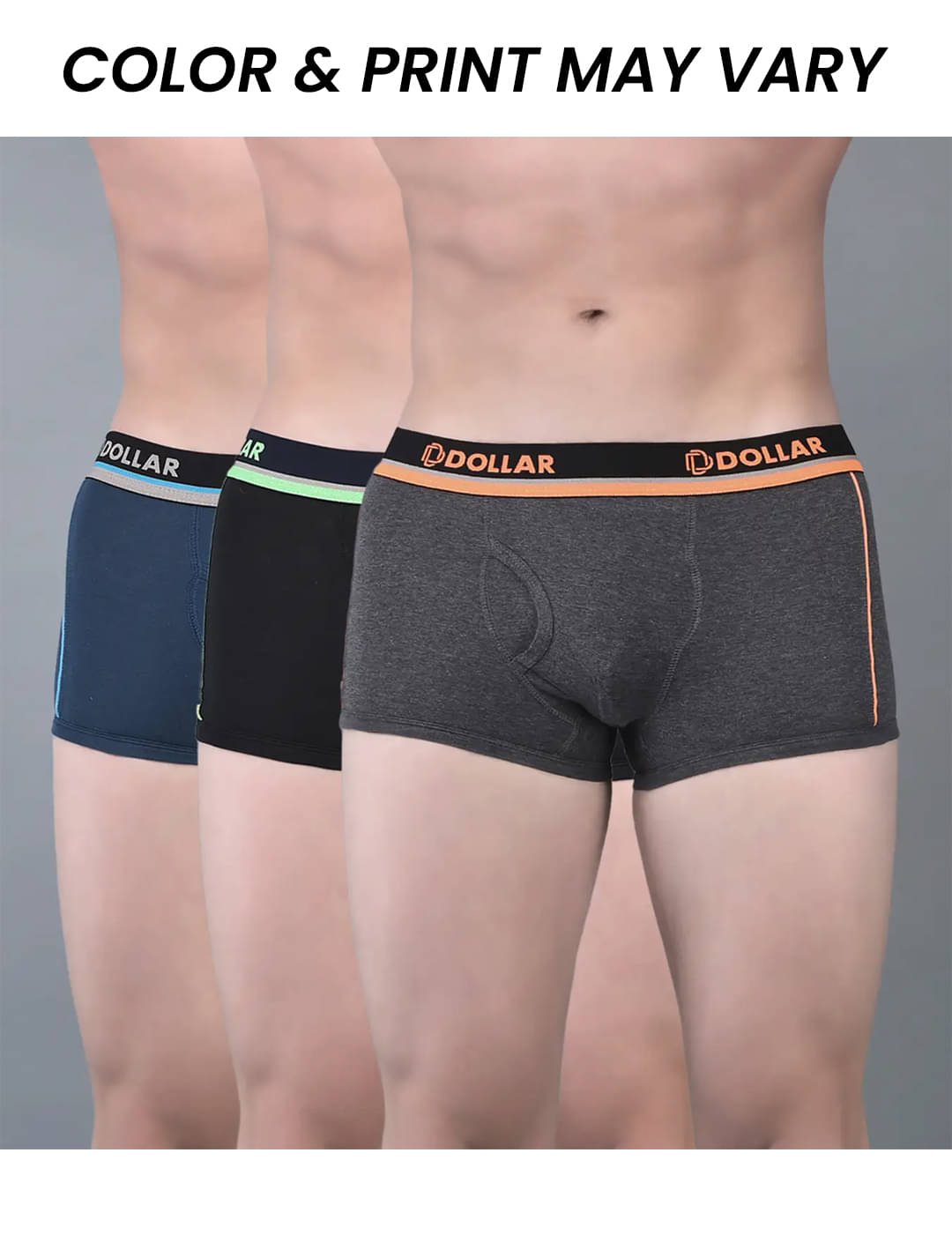     			Dollar Bigboss Men's Pack of 3 Combed Cotton Solid Trunk With Illuminating Waistband Logo (Colour May Vary)