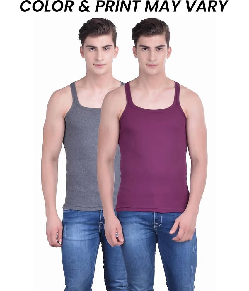 Dollar Bigboss Men's Pack of 2 Solid Combed Cotton Racerback Styled Gym Vest (Colour May Vary) - Nightwear & Loungewear | Buy online on ZillyBuy